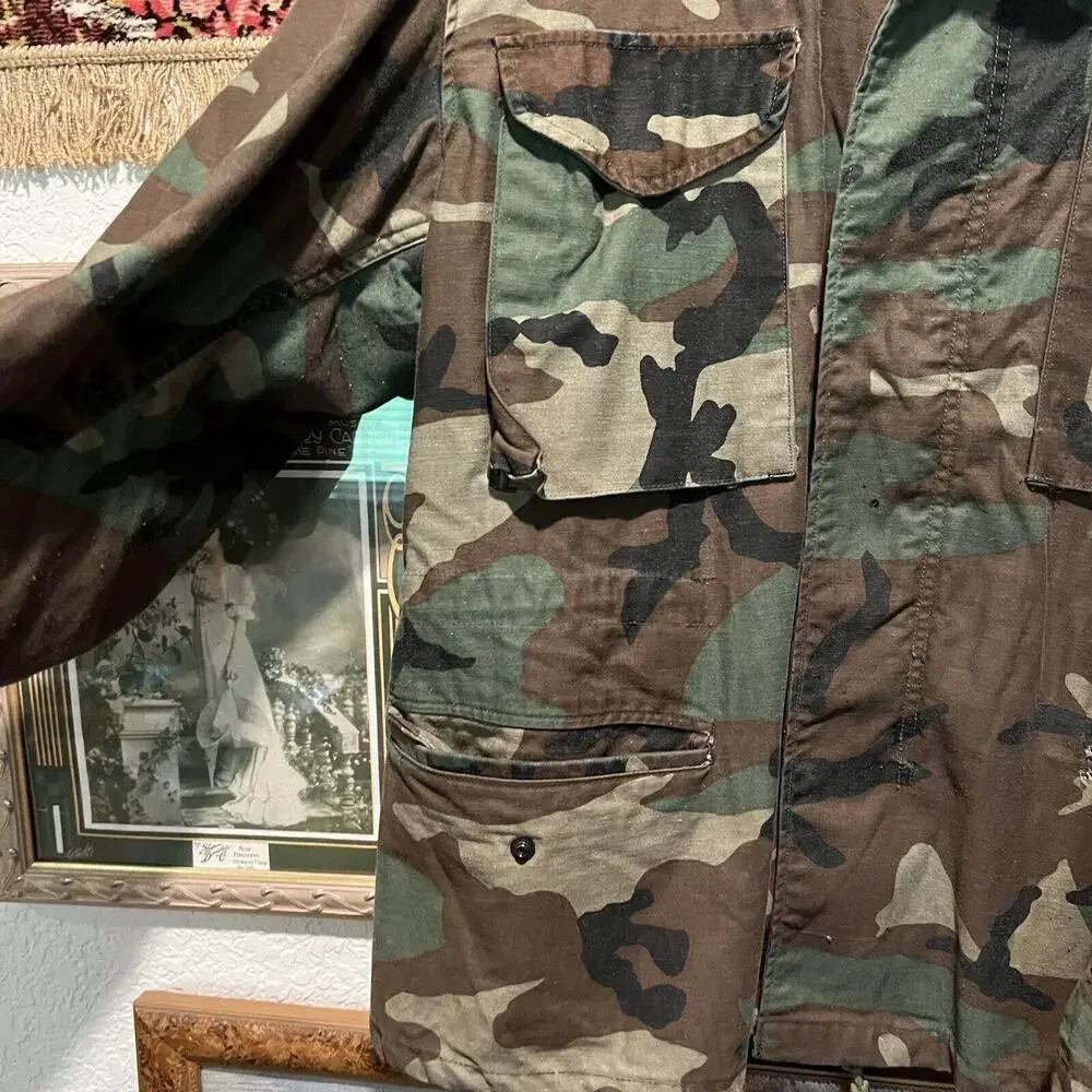 Vintage 80’s Army Military Camouflage Heavyweight Rain Coat Size Medium‎